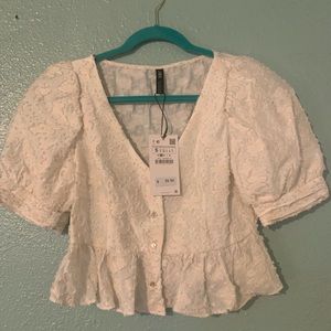 Zara floral puff sleeve crop top